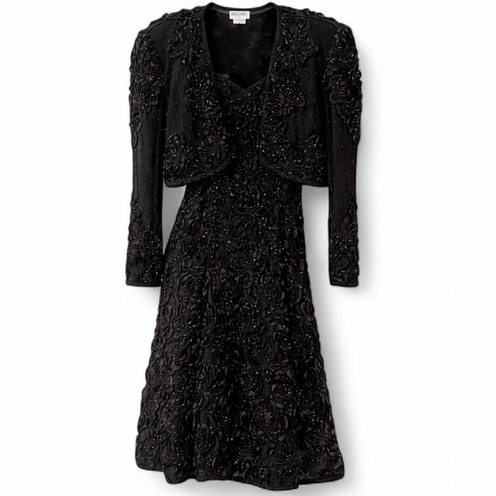 Vintage Brilliante by J.A. Beaded Dress Set Black M